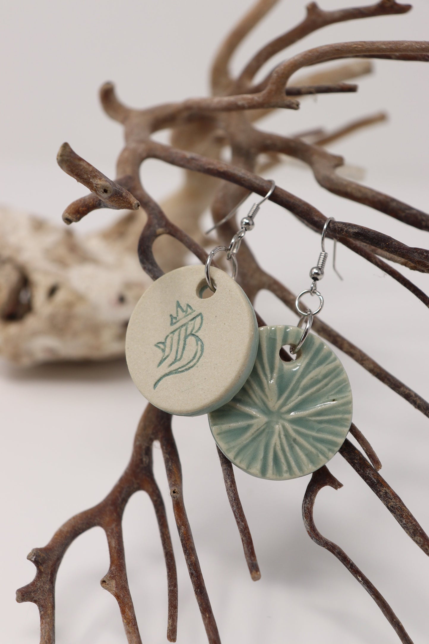 Aqua Coral Earrings with Handmade Ceramic Pendants