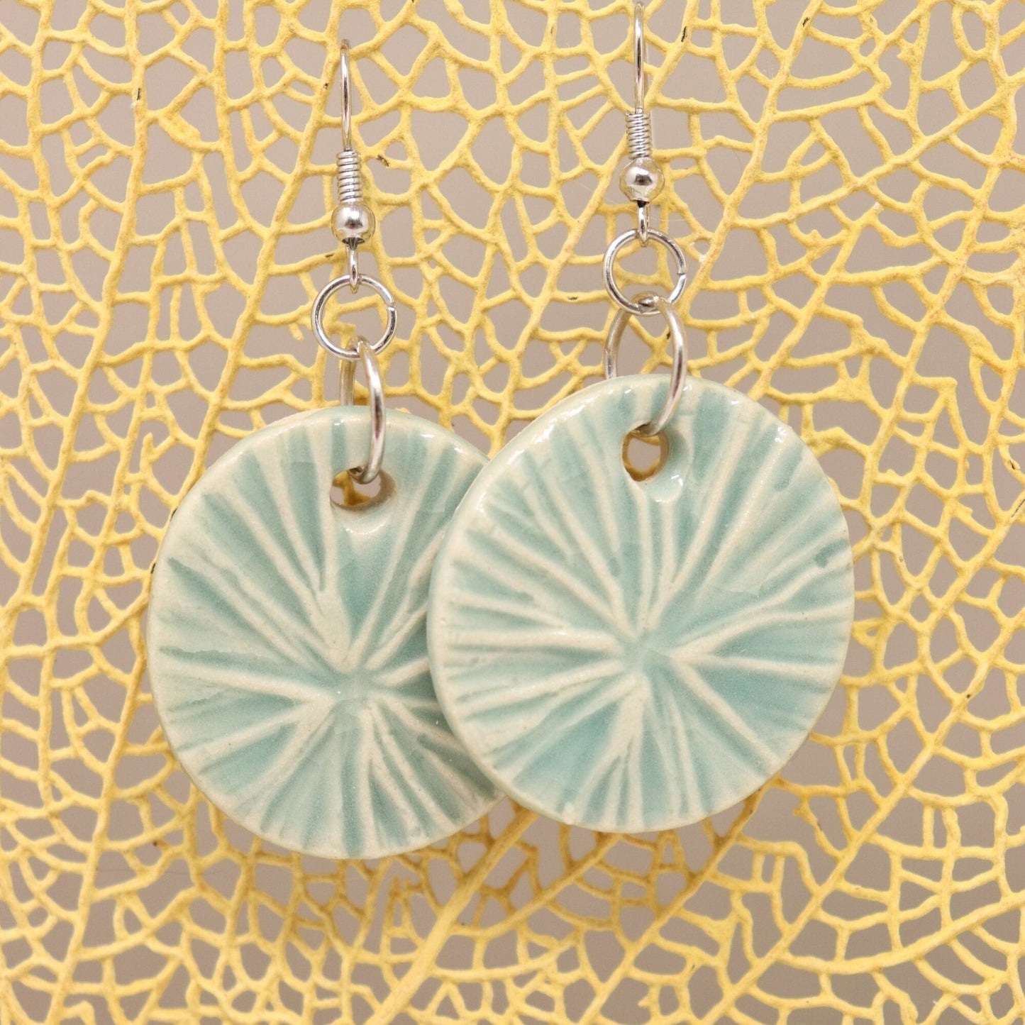 Aqua Coral Earrings with Handmade Ceramic Pendants