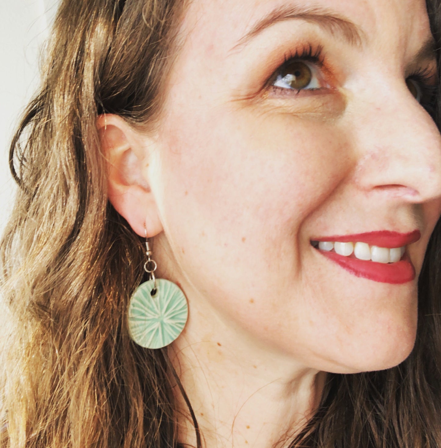 Aqua Coral Earrings with Handmade Ceramic Pendants
