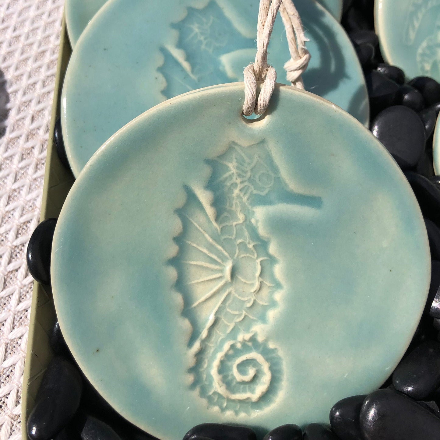 Aqua Sea Horse Handmade Ceramic Ornament