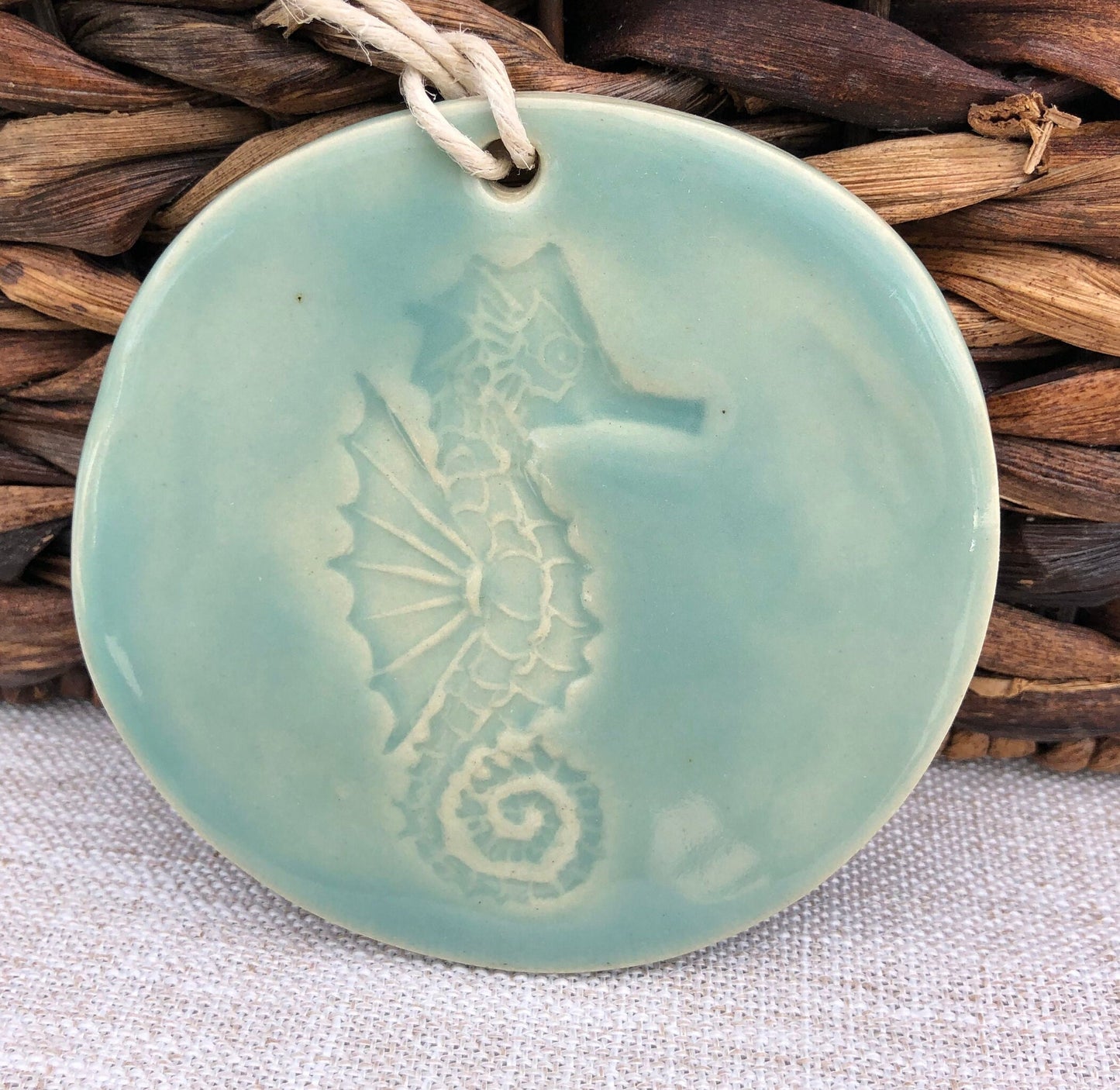 Aqua Sea Horse Handmade Ceramic Ornament