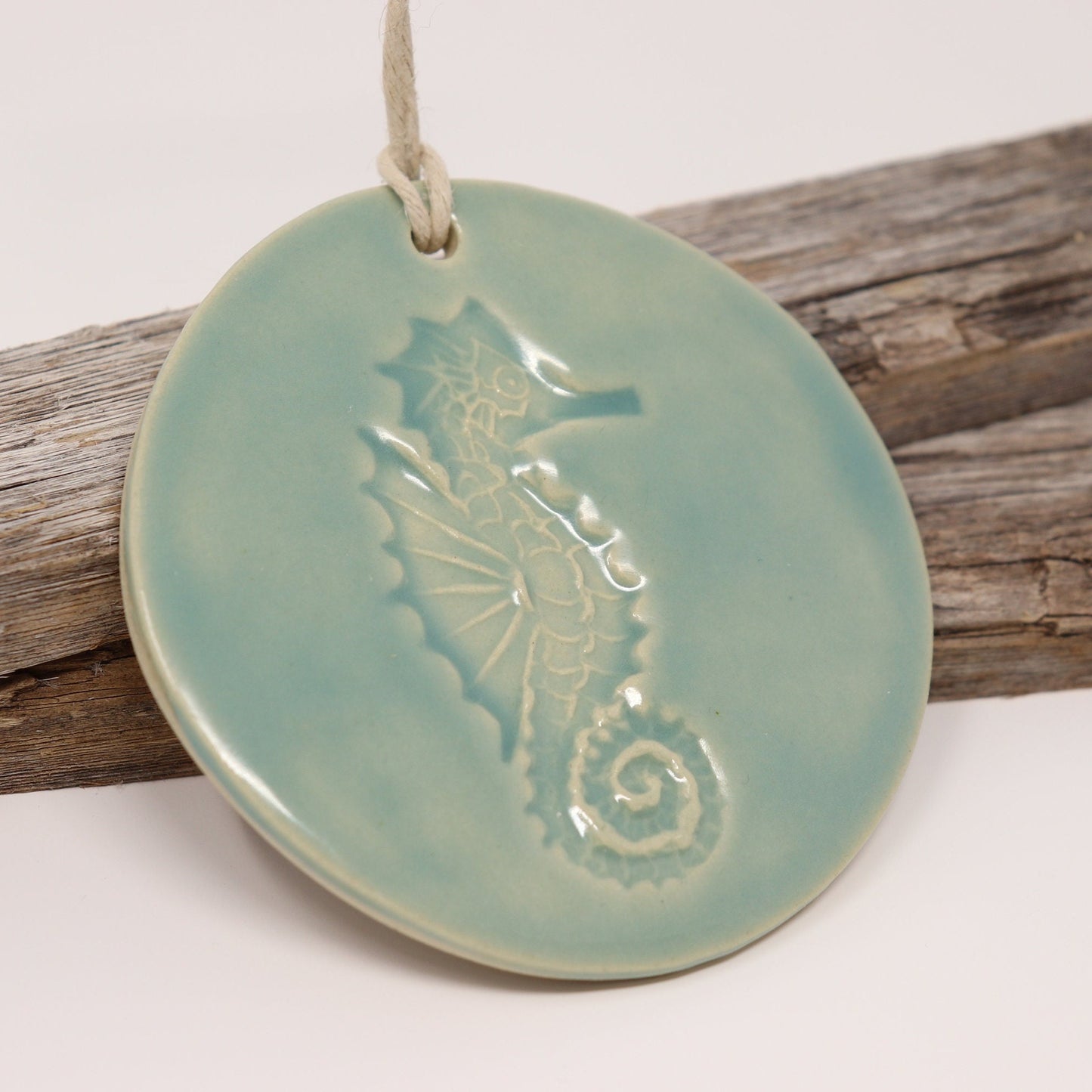 Aqua Sea Horse Handmade Ceramic Ornament
