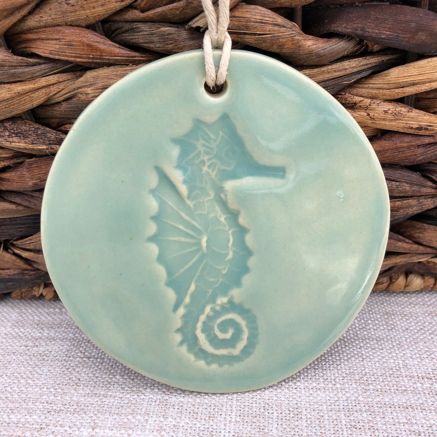 Aqua Sea Horse Handmade Ceramic Ornament