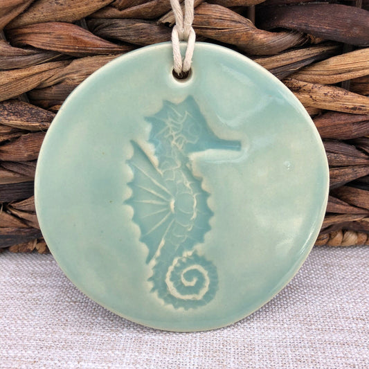 Aqua Sea Horse Handmade Ceramic Ornament